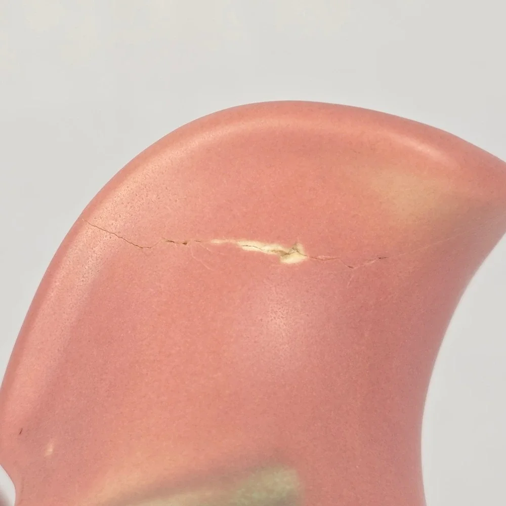 Hull Art USA Pottery‎ Pitcher Vase Flowers Bow Pink Blue Cream 6.25" Cracked - Picture 8 of 14